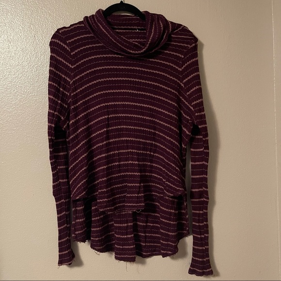 FREE PEOPLE Kristina Striped Thermal Cowl Neck Top - Picture 2 of 4